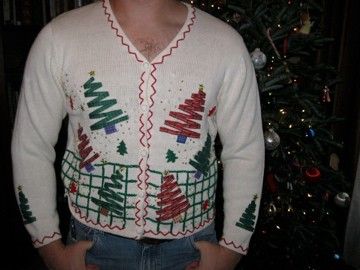 Mens Ugly Christmas Sweater Size Small Medium Trees Snowmen Tacky 45 