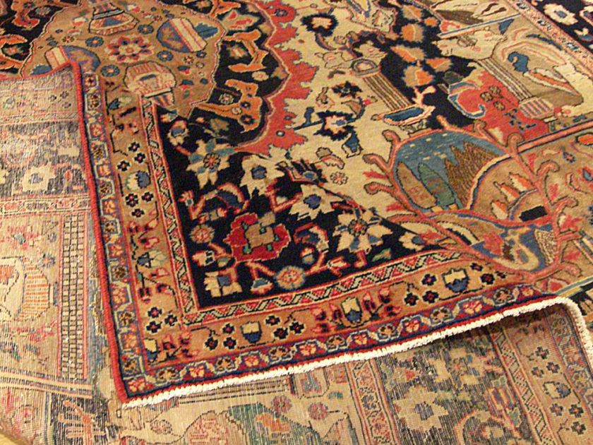   Antique Persian Pictorial Archaeological Kashmar Wool Rug Must See