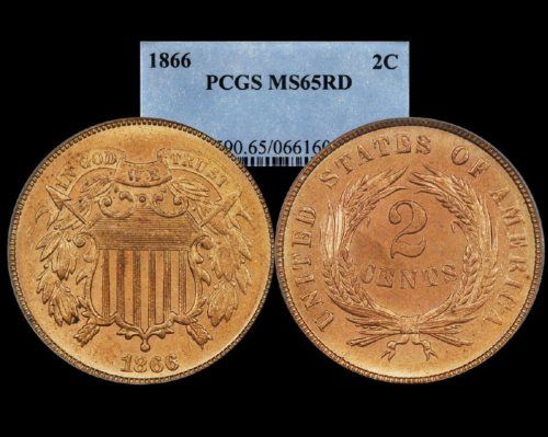 1866 TWO CENT PIECE~ PCGS MS 65 RD  NICE RED  