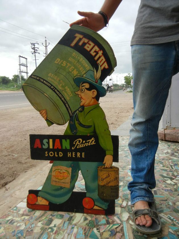 Vintage Hand Painted Asian Paint Shop Ad Sign Board  