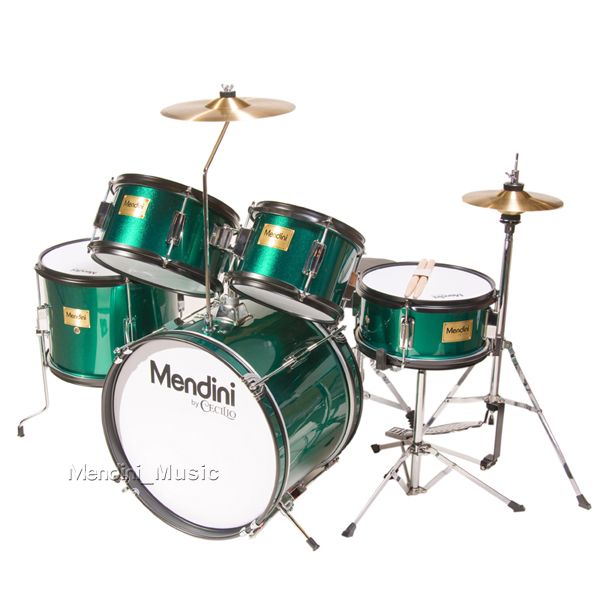 NEW GREEN 5 PC CHILD JUNIOR DRUM SET+STICK+THRONE  