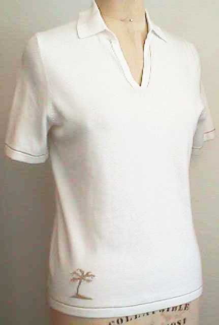 Tommy Bahama Cream 100% Italian Cotton Knit Vee Neck Polo Pullover 