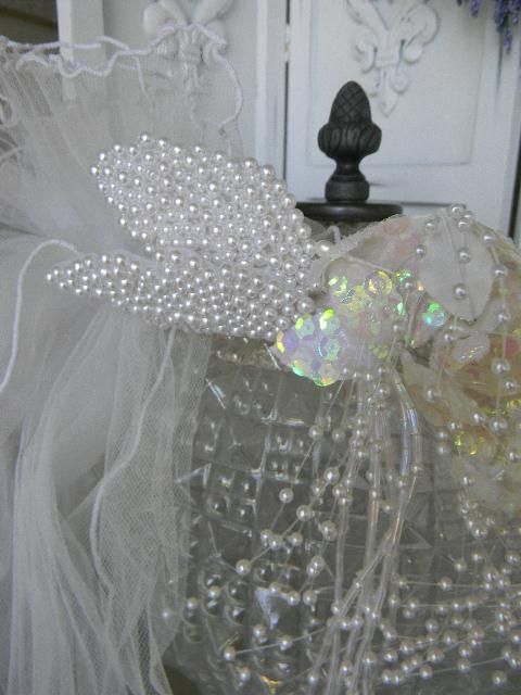 OLD Wedding Bridal Veil~Pearl Tiara~Crown~Great Display  