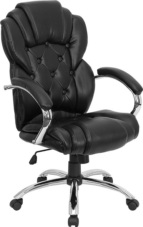 High Back Transitional Style Black Leather Executive Computer Office 