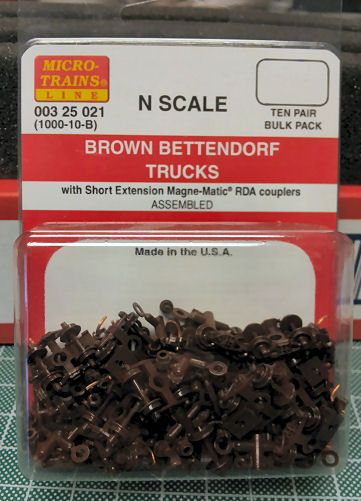 Micro Trains Bettendorf Trucks w/Couplers Bulk Pack  Brown (1000) 10 