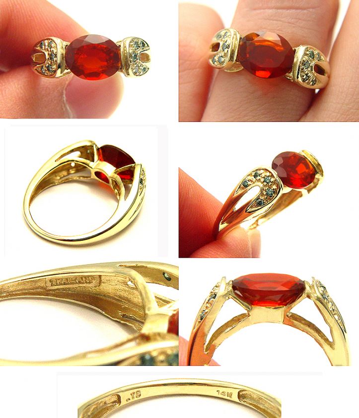 ESTATE VINTAGE 2.85CTW FIERY MEXICAN FIRE OPAL BLUE DIAMOND 14K SOLID 