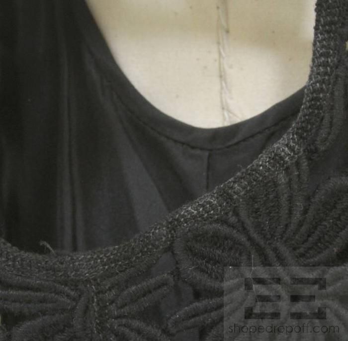 Barneys New York Black Silk & Cotton Short Sleeve Floral Eyelet Dress 
