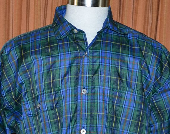 TOMMY HILFIGER BLUE PLAID WINDBREAKER SHIRT MENS XL  