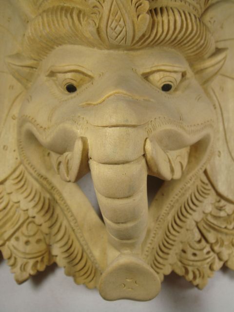 12 Bali Hand Carved White Wood Ganesh Mask Wall Decor  