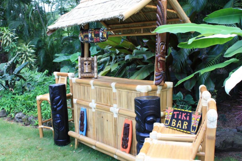 Modern Pop Art Tiki Bar w/ 3 Stools   Outdoor Bamboo Tiki Bar  