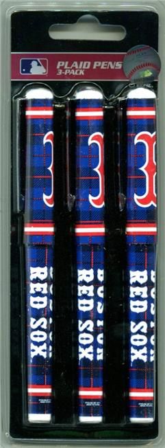 Pack of 3 Boston Red Sox Black Ink Plaid BallPoint MLB Pens  