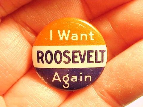 WANT ROOSEVELT AGAIN BASTIAN BROS. PINBACK BUTTON  