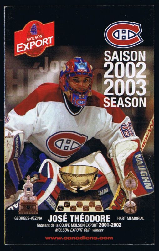 2002 03 MONTREAL CANADIENS POCKET SCHEDULE THEODORE  