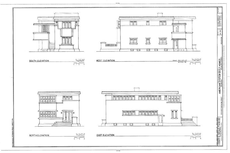 Wright, Prairie School, house plans, narrow lot  