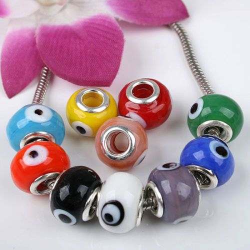 100X Mix Bulk Lampwork Evil Eye Bead Fit Charm Bracelet  