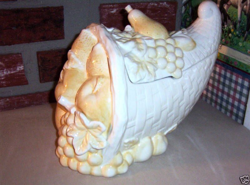 INTERIOR ACCENTS THANKSGIVING CORNUCOPIA COOKIE JAR  