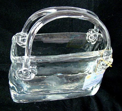 Hand Blown Clear ART Glass Vase / Bowl ~ Handbag or Womans Purse w 