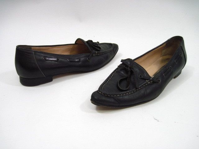 MANOLO BLAHNIK Black Leather Loafer Ballet Flats Sz 5  