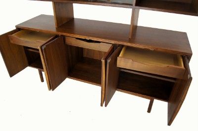 Danish Mid Century Modern Walnut Dresser Credenza Hutch  