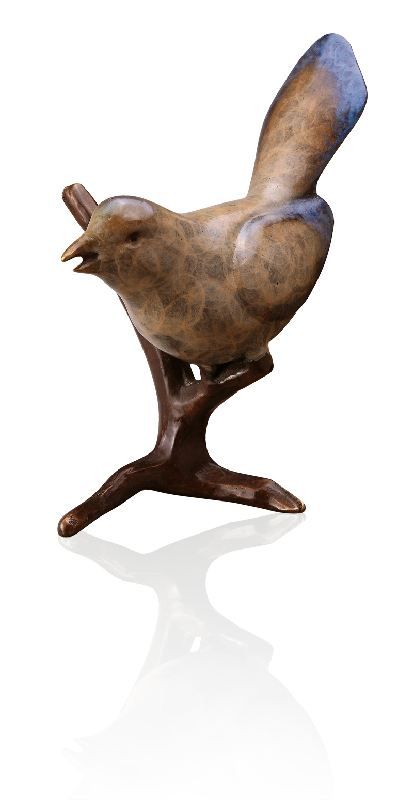 Small Bird Bluebird on Branch Brass Sculpture Statue  