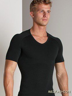 ZEROBODYS MENS SLIMMING BODY SCULPTING SHAPER T SHIRT V BLACK SHORT 