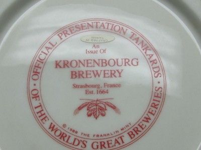 Franklin Mint Breweries Kronenbourg Beer Tankard Stein  