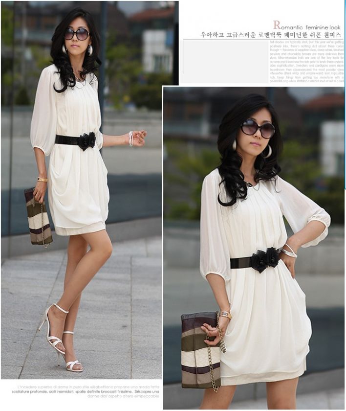 US Ruffled Long shirt/Top Tunic Dress JP327 White  