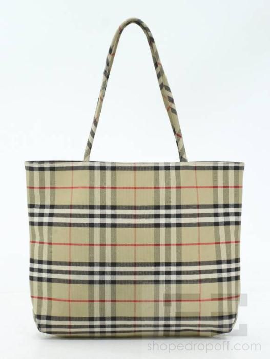 Burberry Tan Classic Check Canvas Tote Bag  