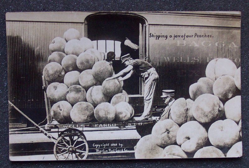 RPPC 1909 Railroad Baggage Car Peaches Kansas City MO  