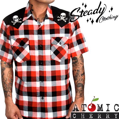 Steady Check Skull Shirt Western Rockabilly Tattoo Punk  