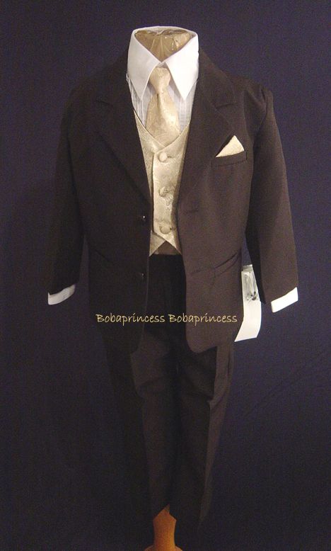 NEW BOY 5 PCS FORMAL SUIT BLACK/GOLD TIE,VEST SZ 7  