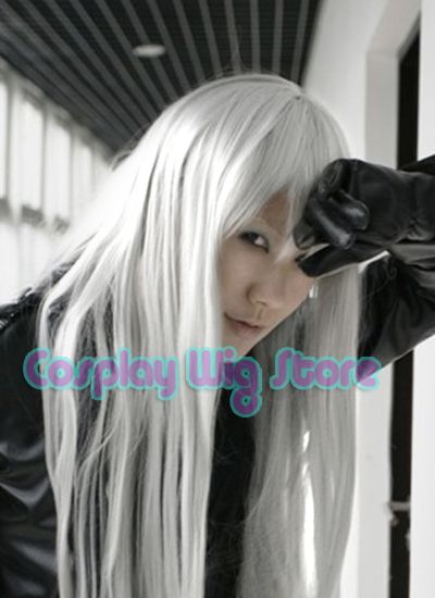 Hitman Reborn Superbi Squalo Cosplay Long White Straight Hair Wig 