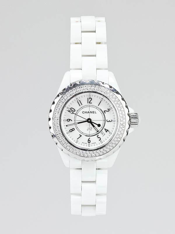 Chanel White J12 Ceramic and Diamonds 33mm Quartz Watch  