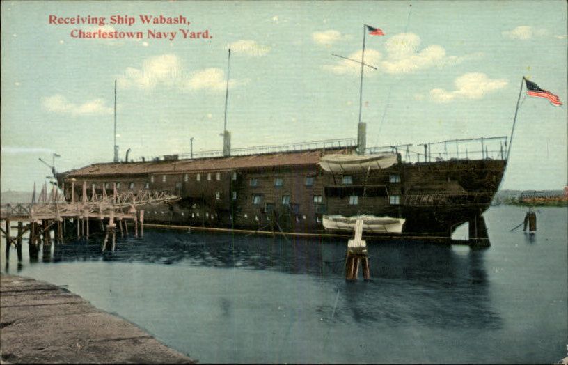 Charlestown MA Navy Yard Ship c1910 Postcard  