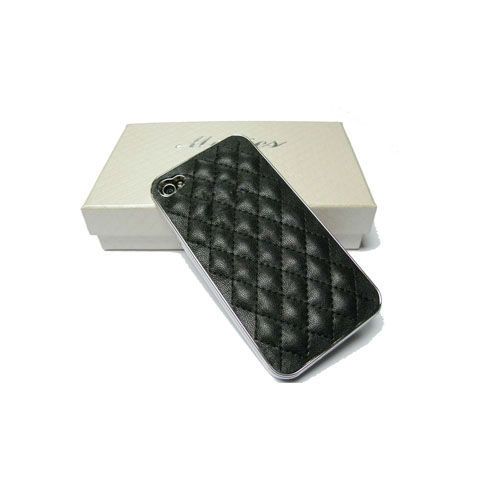 New in Gift BOX Black luxury Leather Chrome Case Cover for iPhone 4 4G 