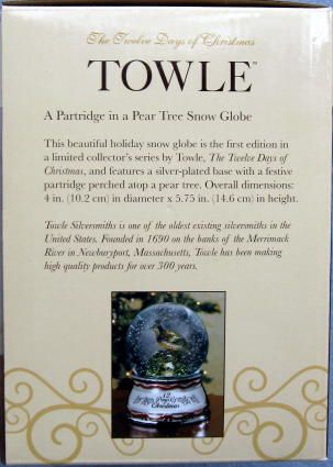 Towle 12 Days Christmas Partridge 1st Ed Snow Globe NIB  