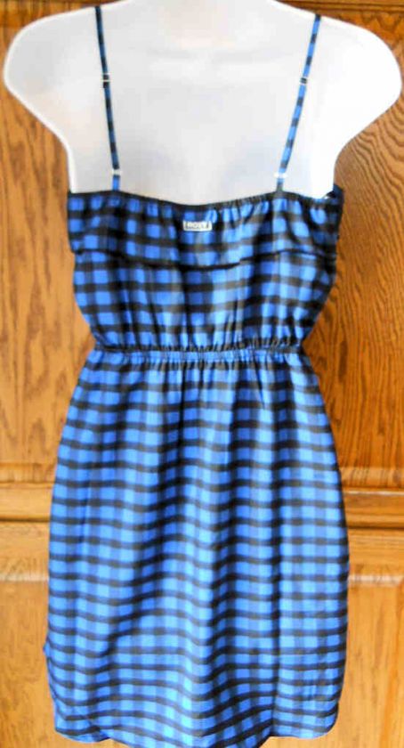 ROXY~ INK BLUE BLACK PLAID CHECK RUFFLED SUNDRESS  