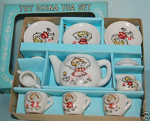 50s TOY CHINA TEA SET 9 PIECES PORCELAIN DOLL JAPAN  