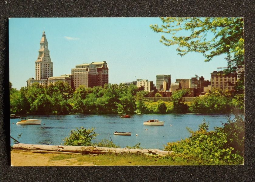 1950s Skyline across the Connecticut River Hartford CT Postcard  