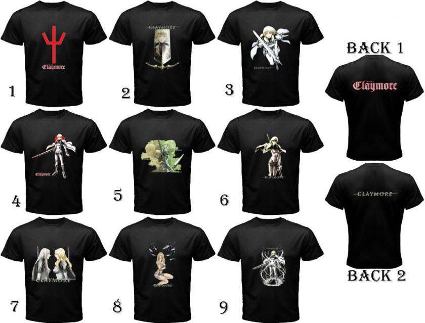 CLAYMORE ANIME BLACK T SHIRT (9 DESIGN)  