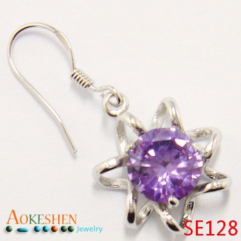 Styles Amethyst genuine 925 Sterling Silver charm Earring Ear 