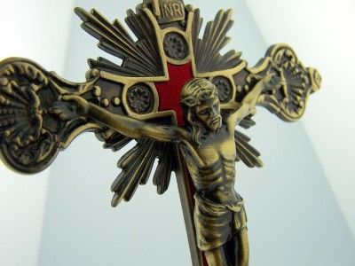   Catholic Travel Bronze Standing Altar Chapel Cross Crucifix 9 W Base