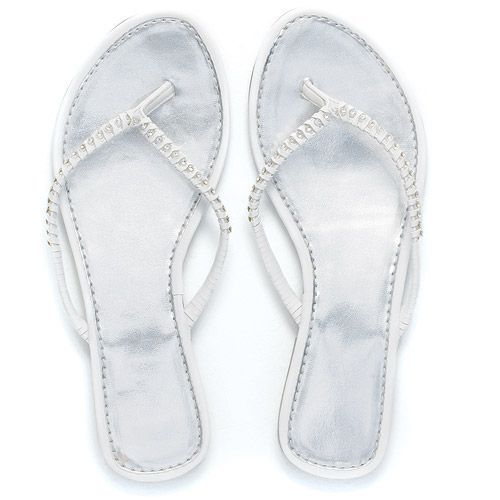 WHITE WEDDING FLIP FLOP SANDAL W/ CRYSTAL WOVEN STRAP 068180007912 