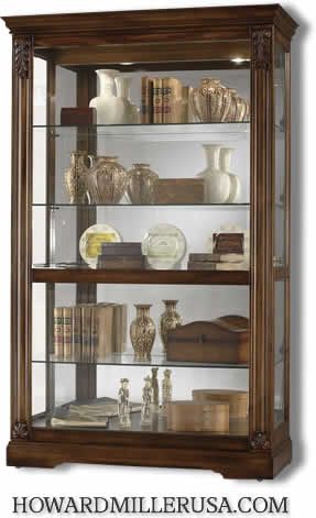 Howard Miller Cherry Curio Display Cabinet;Glass mirrored;Lamp 