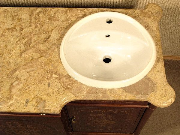 Italian Mahogany Walnut 2 Sink Bathroom Vanity w Marble  