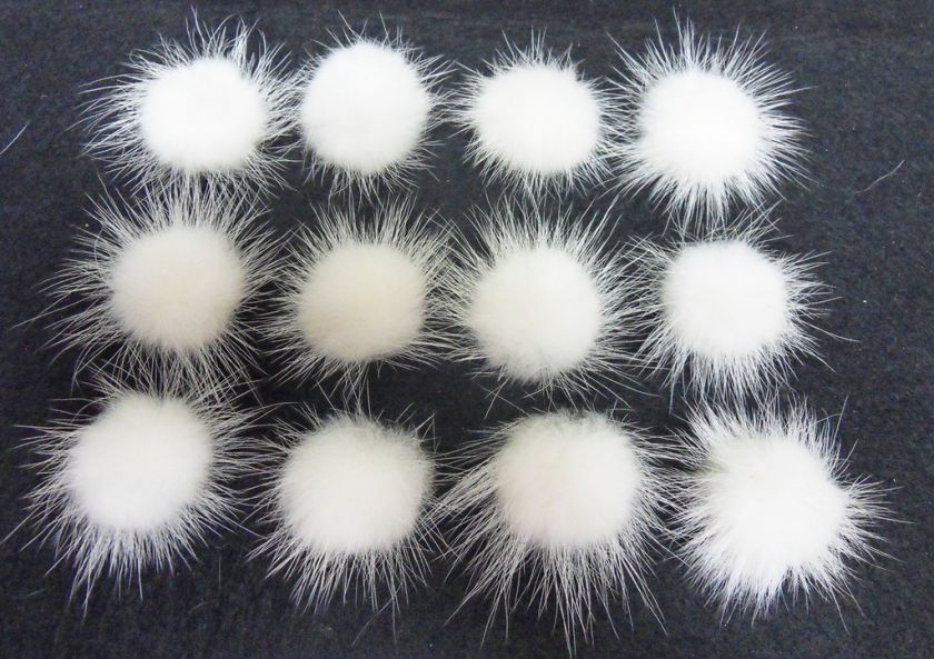 12 Wholesale lot Fluffy Cute Mink White pom pom  