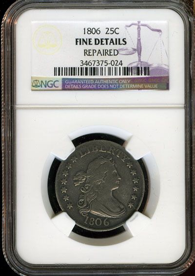   NGC FINE DETAILS REPAIRED DRAPED BUST QUARTER DOLLAR 25C DA2  