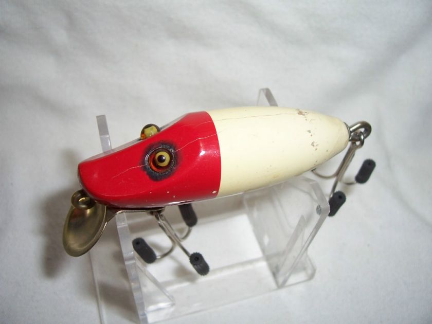 VINTAGE UNKNOWN WOOD RUNT FISHING LURE gerhwht  