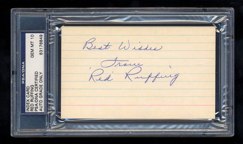 RED RUFFING PSA/DNA GEM MINT 10 SIGNED INDEX CARD AUTOGRAPHED HOF 