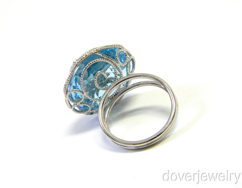 Estate Wire Gold 15.00ct Blue Topaz Swirl Design Ring NR  